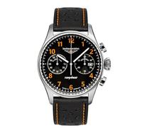 Bauhaus Aviation Herrenuhr Edelstahl Serie Tornado Chronograph 5 ATM mit Lederband (Schwarz/Orange)