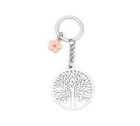 Baum des Lebens Schlüsselanhänger, Runde Lebensbaum Anhänger mit Blume, Glücksbringer für Frauen, Schlüsselring Keychain Schmuck, Spirituelle Esoterik Geschenke