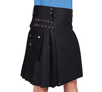 Baumwoll-Jeans-Kilt für Herren mit Cargotaschen, schwarzer Baumwoll-Kilt für Herren, Schwarz, 38 Regular