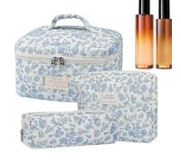 Baumwoll-Kosmetiktaschen-Set, Florale Make-up-Tasche für Damen - 3X gestepptes Kosmetiktaschen-Set aus Baumwolle | Niedlicher Blumendruck-Make-up- für Reise-Hautpflege, Pinsel, Shampoo, G