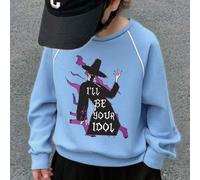 Baumwoll-Langarmshirt mit Streifen für Tween-Jungen, T-Shirt mit Grafik des mysteriösen Charakters einer K-Pop-Gruppe, Kollegstil Frühlings-/Sommer-Sp