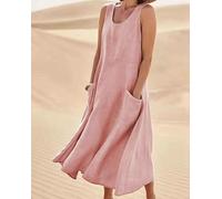 Baumwoll-Leinen-Maxikleid für Damen, Sommer, Boho, lässig, Strandkleider, locker, bequem, ärmellos, einfarbig, langes Kleid, Urlaubs-Outfits