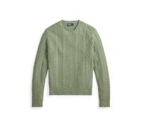 Baumwoll-Leinen-Pullover in Aran-Strick S Green