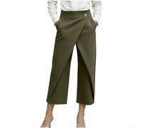 Baumwoll-Polyester Mix Damen Hose Kurz Weit Beinig | Weit geschnittenes Bein, lockerer Sitz, farbiger Block-Stil, ideal für warme Tage, bequeme Passform(Army Green XL)