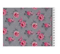 Baumwoll Popeline Druck Stoff Rosen Muster grau (5,51 € pro 1 m)