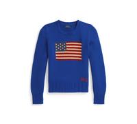 Baumwoll-Rundhalspullover mit US-Flagge L Blue
