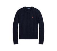 Baumwoll-Rundhalspullover mit Zopfmuster S Blue