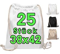 Baumwoll Turnbeutel 25 Stück 38 x 42cm Sportbeutel - Rucksack Stofftasche Bag, Beutel, Baumwollbeutel, Jutebeutel OEKO-TEX® zertifiziert Stoffbeutel Einkaufsbeutel Gym Sac Sack zum bemalen Set Weiss
