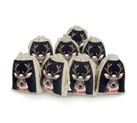 Baumwoll- und Leinenbündel, verdickte Bündel, tragbare Bündel, Tasche, Rentier, bedruckt, kleine Blumentasche, 8 Stück, kleine Bündel, Rentier, 17 x 12,4 cm, rentier, 6.7x4.9 inches