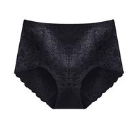 Baumwoll Unterwäsche Damen High Waist Spitze Slip Seamless Panties Blumenmuster Bequeme Atmungsaktiv Unterhosen Stretch Hipster Dessous (Black, XXL)