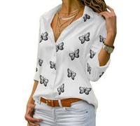 Baumwollbluse für Damen, Langarm, Kentkragen, Weiß, M, L, 2XL