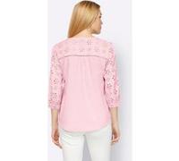 Spitzenbluse, Damen, Gr. 46, rosa (hellrosé), 100% Baumwolle, LINEA TESINI BY HEINE, unifarben, V-Ausschnitt, Blusen Spitzenbluse (46682562-46) hellrosé