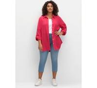Hemdbluse SHEEGO "Große Größen", Damen, Gr. 50, pink (magenta), Obermaterial: 100% Baumwolle, unifarben, feminin, figurumspielend lang, Langarm, Blusen, aus Baumwolle, mit Krempelärmeln (71240225-50) 