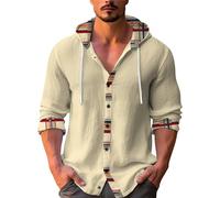 Baumwolle Hanf Shirt Langarm Herren - Casual Hoodies Button Down Shirt Langarm T-Shirt Sommer Urlaub Strand Tops Outdoor Workout Shirts Solid Shirt Loose Walking Sweatshirt Alltagskleidung, Khaki3,