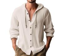 Baumwolle Hanf Shirt Langarm Herren - Casual Hoodies Button Down Shirt Langarm T-Shirt Sommer Urlaub Strand Tops Outdoor Workout Shirts Solid Shirt Loose Walking Sweatshirt Alltagskleidung, Khaki1, M