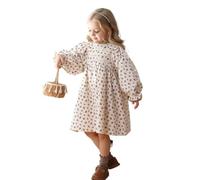 Baumwolle Kleider Mädchen Lange Puffärmel Blumenkleider mit A-Linie Herbst Winter Frühling Sommer Kleid für Hochzeit Blumenmädchenkleid Gesmoktes Partykleid Urlaubskleid Abendkleid Aprikose 2-3 Jahre