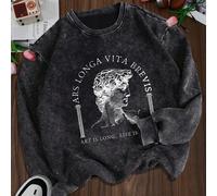 Baumwolle Retro Schnee-gewaschener Vintage Herbst und Winter Damen Rundhals Pullover Hoodie mit David Muster Muster in klassisch künstlerischer Atmosp