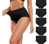 Baumwolle Unterhosen Damen Hohe Taille, Nahtlos Unterwäsche Damen Große Größen, Seamless Slips Bauchweg Ohne Naht Mehrpack Unterhose Hipsters Panty Bequem Schlüpfer Einfarbig Slip Taillenslip 5er Pack
