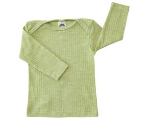 Baumwolle Wolle Seide Langarmshirt altgrün meliert 98/104