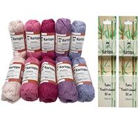 Baumwollgarn Häkelgarn - Farbsets zur Auswahl- Strickgarn aus 100% Ökotexzertifizierte Baumwolle - zum Stricken und Häkeln -10x50gr + 2 hochwertige Bambus Rundstricknadel 80cm 3,0 +4,0 mm- Set (05)