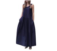 Baumwollkleid Damen Sommer, Kleid Leinen Damen Sommer Knielang Boho Style Baumwollkleid Musselinkleid Baggy Leinen Sommerkleid Sommerkleider Baggy a Linie Leicht Strandkleid Freizeitkleider