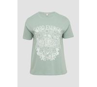 Baumwollshirt mit Frontprint und überschnittener Schulter 50 grün 2168428.72D0.50