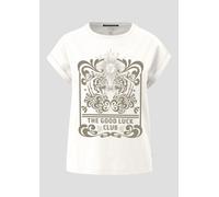 Baumwollshirt mit überschnittener Schulter Frontprint XS creme 2170601.02D0.XS