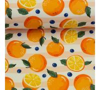 Baumwollstoff Früchte - Orangen, Kirschen, Erdbeeren - 5 fruchtige Designs - 100% Baumwolle - Ökotex zertifiziert - Meterware ab 50 cm - Stoff für Kleidung & Deko (Orangen)