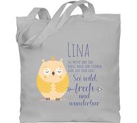 Baumwolltasche - Eule Eulen Owl Geschenk zur Taufe Geburt Kommunion Konfirmation Jugendweihe - Unisize - Hellgrau - eulenmotiv owls beutel tasche nachteule taschen nachteulen personalisierte und