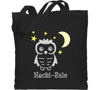 Baumwolltasche - Eule, Fuchs & Co. Geschenk - Nacht-Eule - Unisize - Schwarz - eulentasche tasche￼ katzenmotiv eule beuteltasche fuchs-motiv eulen jute tieren nachteule einkaufstasche tiermotive