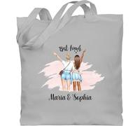 Baumwolltasche - Freundin - Best friends Hände Peace mit Name Freundinnen - Unisize - Hellgrau - tasche personalisierte beutel frauen partner blonde und brünette stoffbeutel geschenke beste