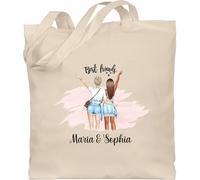Baumwolltasche - Freundin - Best friends Hände Peace mit Name Freundinnen - Unisize - Naturweiß - tasche personalisierte beutel frauen partner blonde und brünette stoffbeutel geschenke beste