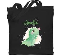 Baumwolltasche - Geschenk Dino mit Name personalisiert I Saurier I Dinos I Dinosaurier I Urzeittier - Unisize - Schwarz - personalisierte kindergarten beutel dinosaur bag tier tieren stoffbeutel