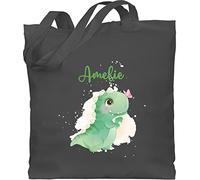 Baumwolltasche - Geschenk Dino mit Name personalisiert I Saurier I Dinos I Dinosaurier I Urzeittier - Unisize - Dunkelgrau - personalisierte kindergarten beutel dinosaur bag tier tieren stoffbeutel