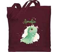 Baumwolltasche - Geschenk Dino mit Name personalisiert I Saurier I Dinos I Dinosaurier I Urzeittier - Unisize - Bordeauxrot - personalisierte kindergarten beutel dinosaur bag tier tieren stoffbeutel