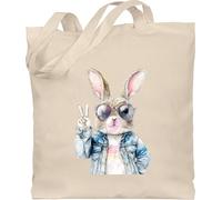 Baumwolltasche - Hase - Taschen - Hasen Junge cool Ostern Geschenke Hasenliebhaber Geschenk Osterhase lustig Peace - Unisize - Naturweiß - häschen tasche osterhasen mit hasentasche hasenmotiv
