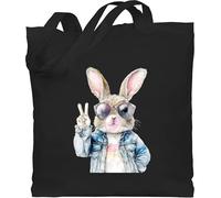 Baumwolltasche - Hase - Taschen - Hasen Junge cool Ostern Geschenke Hasenliebhaber Geschenk Osterhase lustig Peace - Unisize - Schwarz - häschen tasche osterhasen mit hasentasche hasenmotiv