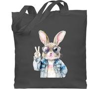 Baumwolltasche - Hase - Taschen - Hasen Junge cool Ostern Geschenke Hasenliebhaber Geschenk Osterhase lustig Peace - Unisize - Dunkelgrau - häschen tasche osterhasen mit hasentasche hasenmotiv