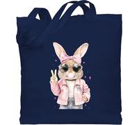 Baumwolltasche - Hase - Taschen - Hasen Mädchen cool Ostern Geschenke Osterhase lustig Hasenliebhaber Peace - Unisize - Navy Blau - tasche hasentasche osterhasen hasenmotiv einkaufstasche hasi