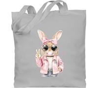 Baumwolltasche - Hase - Taschen - Hasen Mädchen cool Ostern Geschenke Osterhase lustig Hasenliebhaber Peace - Unisize - Hellgrau - tasche hasentasche osterhasen hasenmotiv einkaufstasche hasi