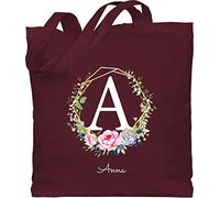 Baumwolltasche - Initialen - Personalisierte Geschenke Frauen I Geschenkideen Mädchen mit Namen I Geschenke Freundin - Unisize - Bordeauxrot - personalisierter jutebeutel wechselwäsche beutel kita