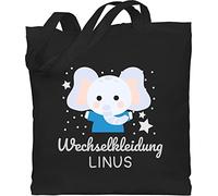 Baumwolltasche - Kita Beutel Wechselsachen Jungen - Wechselkleidung Elefant - Unisize - Schwarz - großer für bettwäsche kindergarten wechselbeutel personalisierte elephant stoffbeutel