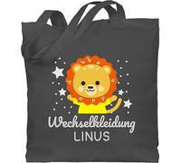 Baumwolltasche - Kita Beutel Wechselsachen Jungen - Wechselkleidung Löwe - Unisize - Dunkelgrau - personalisierter stoffbeutel kinder wechselbeutel personalisierte löwen jutebeutel junge
