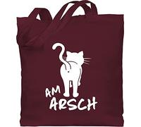 Baumwolltasche - Sportbeutel bedruckt Geschenk - Am Arsch weiß - Unisize - Bordeauxrot - weihnachten katze stoffbeutel katzen jutebeutel katzenmotiv baumwolle einkaufsbeutel jutetasche stofftüte