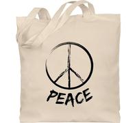 Baumwolltasche - Sprüche Statement - Peace Grunge Look - Unisize - Naturweiß - mit aufschrift 70er beutel statements frieden jutebeutel sprüchen￼ zeichen einkaufstasche spruch leinentasche with
