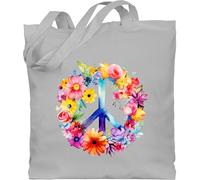 Baumwolltasche - Statement - Taschen - Peacezeichen I Peace Symbol Hippie I Frieden I 60er I 70er Flower Power I Flowerpower - Unisize - Hellgrau - hippi tasche statements hippy beutel sprüche