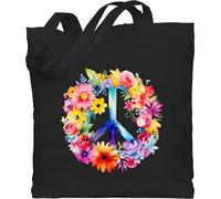 Baumwolltasche - Statement - Taschen - Peacezeichen I Peace Symbol Hippie I Frieden I 60er I 70er Flower Power I Flowerpower - Unisize - Schwarz - hippi tasche statements hippy beutel damen sprüche