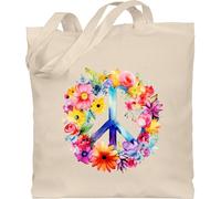 Baumwolltasche - Statement - Taschen - Peacezeichen I Peace Symbol Hippie I Frieden I 60er I 70er Flower Power I Flowerpower - Unisize - Naturweiß - hippi tasche statements hippy beutel sprüche