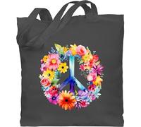 Baumwolltasche - Statement - Taschen - Peacezeichen I Peace Symbol Hippie I Frieden I 60er I 70er Flower Power I Flowerpower - Unisize - Dunkelgrau - hippi tasche statements hippy beutel damen