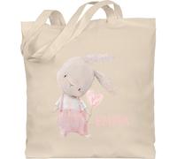 Baumwolltasche - Süßer Hase Mädchen mit Name personalisiert I Häschen I Rabbit I Langohr I Süße Hasen - Unisize - Naturweiß - stoffbeutel kindergarten hasenmotiv emma stofftasche hasentaschen